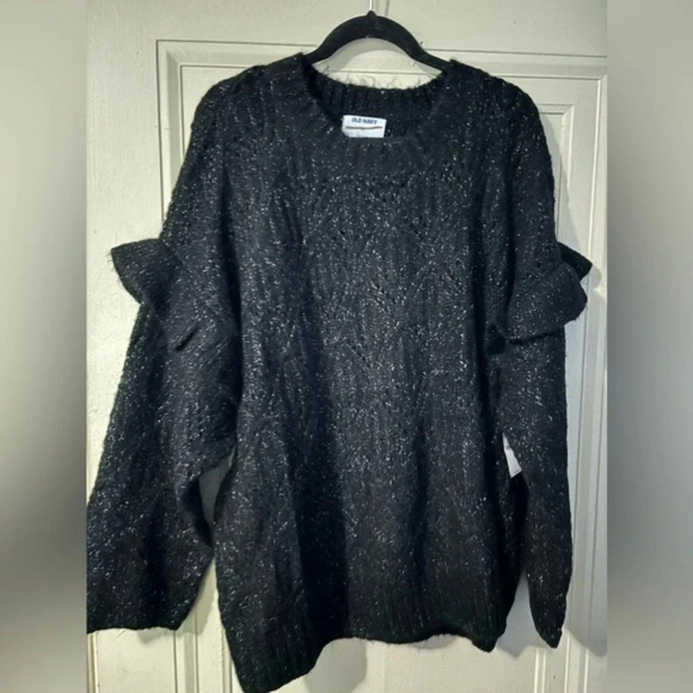 NWT Old Navy Women’s Sweater Plus Size 4X Black Neck Heathered Knit Long…